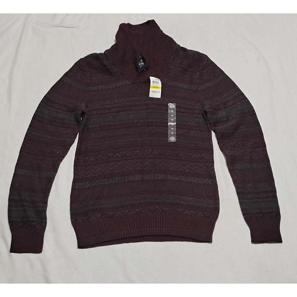 American Rag Men's M Dark Scarlet Geometric Shawl Collar Cotton Sweater NWT